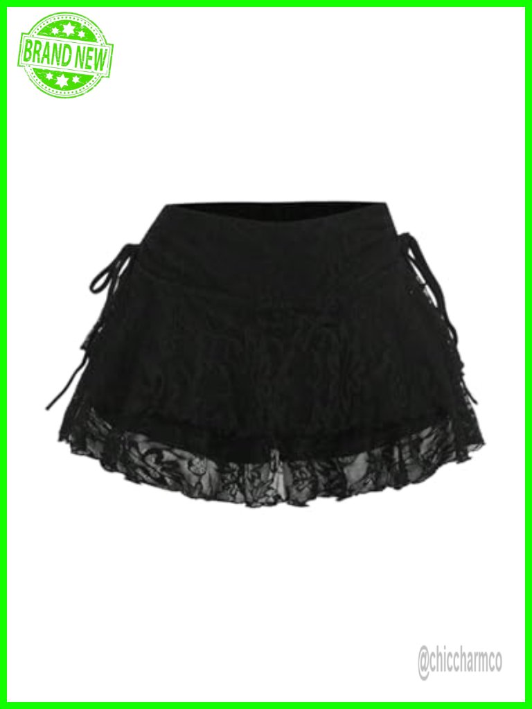 Lace Ruffle Mini Skirt With Shorts Mesh High Waist Layered Skort Goth Y2k